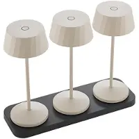 Sigor LED tafellamp op accu Facetta, set van 3, beige, 22 cm, IP44 dimbaar, crème / amber, Woon-/ Eetkamer, Aluminium, Modern, LED tafellamp
