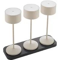 Sigor Accu-tafellamp Veluna, 245 mm, zandbeige, set van 3 + oplader voor 3 lampen
