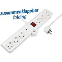 MaxTrack Stekkerdoos met 6 contacten, overspanningsbeveiliging en inklapbaar design / wit - 1,5 meter