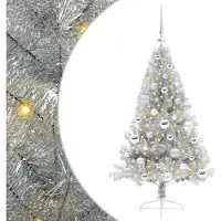 vidaXL Kunststof Voorverlichte Kerstboom met 150 LED Zilver 120 cm PET
