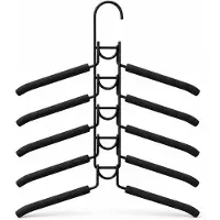 Behave Ruimtebesparende Kledinghanger - Kledinghangers - Kapstok - Antislip - Metaal - 5 Haken - Zwart
