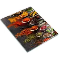 Wallfluent Glazen Snijplanken - Lepels Met Kruiden Snijplanken Glas - 30 cm x 40 cm - Veelkleurig Snijplanken van Glas - Glazen Serveerplank - Glazen Snijplank Voor Keuken - Antislip Hakplank van Glas