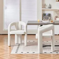 MODFU - Eetkamerstoel - Armleuningen - Modern - Chenille - Beige - Set Van 2