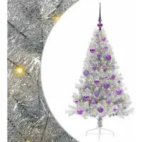 vidaXL Kunststof Voorverlichte Kerstboom met 150 LED Zilver 120 cm PET