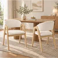 MODFU - Eetkamerstoel Set Van 2 - Armleuningen - Linnen Stof - Naturel En Beige