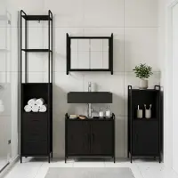 vidaXL Badkamerkast set 3 st Zwart eiken 40 x 36 x 181 cm Bewerkt hout