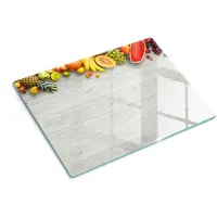 Wallfluent Glazen Snijplanken - Fruit Op De Planken Snijplanken Glas - 30 cm x 40 cm - Grijs Snijplanken van Glas - Glazen Hakplank - Decoratieve Glazen Snijplank - Glazen Snijplank met Antislip