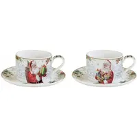 Easy life Porseleinen Mokken met Schotels, 240ml, 2 stuks, kerstthema