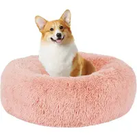 HMTOPE Hondenbed, rond, donutvorm, zacht, wasbaar, 70 cm diameter, roze