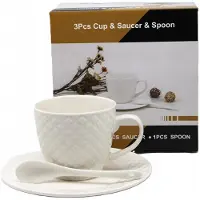 Queen Isabell Porseleinen Kopje met Schotel en Lepel, 210ml, Wit, Luxe Cadeau verpakking
