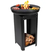 Alpina 3-in-1 Vuurkorf en Grillplaat - Tuinhaard 61 x 90 cm - met Teppanyaki Bakplaat - Plancha BBQ met Brandhout Opslagplaats - Vuurkorf voor Buiten - Metaal