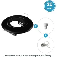 Tsong GU10 inbouwspots compleet - 20 stuks - rond zwart - LED 5W 440lm warmwit 2700K - incl. fittingen - 230V