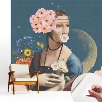 Wallfluent Zelfklevend Behang - Bloemige elegantie Stickerbehang op rol - 250x250 cm - Blauw Zelfklevend Behang - Peel-and-stick techniek - Voor de woonkamer, slaapkamer en kantoor Zelfklevend Behang