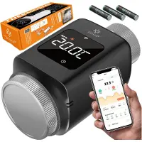 Kesser 3x Slimme Radiatorknop Thermostaatkop Radiator Kraan | Radiatorthermostaat Knop met app-bediening en LCD-scherm - Vierkant, Zwart