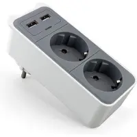 Caliber Stekkerblok 2 Aansluiten Met 2 X USB - Wit/Grijs (HPS1202U)