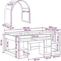 vidaXL Bed met tunnel, 3 stuks, Sonoma eikenhout en rood houtvezel