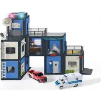 Siku 5510, Politiebureau, modulair plug-in systeem voor creatieve constructies, met light & sound module, Dodge Ram met touw, Mercedes-Benz politie sprinter