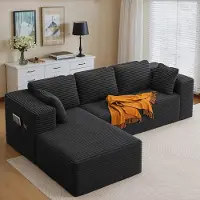 Laura Hoekbank L-vormig 250x88x61 cm – Moduleerbare 3-zits slaapbank met chaise longue, corduroy vloerbank, omvormbare lounge bank met kussens – Donkergrijs –