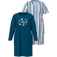 Ulla Popken - Dames - Bigshirts set van 2 ronde hals/V-hals - Donkerpetrol - Maat 58+