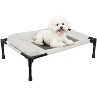 Dripio Verhoogd hondenbed, ademend netmateriaal, beige kleur, maat M, wasbaar
