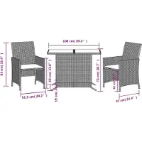 vidaXL 3-delige bistroset met kussens, lichtgrijs, polyrotan