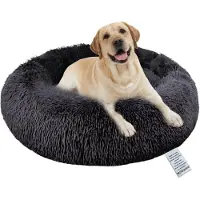 Dripio Hondenbed in de vorm van een donut, Ø80 cm, pluche, grijs, machinewasbaar