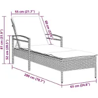 vidaXL Zonnebed met kussen, grijs, 63x200x81 cm, polyrotan