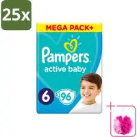 Pampers 25 x - Active Baby - Luiers - Maat 6 (13-18 kg) - Extra Groot - 96 Luiers - Bulkverpakking - Luiers voor baby - Douchemop - Droge luiers