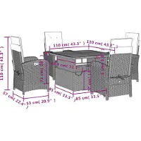 vidaXL 5-delige Tuinset met kussens poly rattan zwart