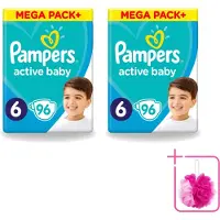 Pampers 2 x - Active Baby - Luiers - Maat 6 (13-18 kg) - Extra Groot - 96 Luiers - Bulkverpakking - Luiers voor baby - Douchemop - Droge luiers