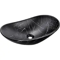 AC-DÉCO Zwarte keramische wasbak met marmerlook - 61 x 36 cm - Collectie Lena