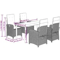 vidaXL 5-delige Tuinset met kussens poly rattan zwart