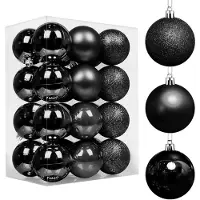 Famanu – Kerstballen set van 24 in effen kleuren en verschillende vormen, kunststof hangdecoratie