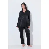 TruYou - Dames - -pyjama luipaardprint reverskraag lange mouwen - Zwart - Maat 58+