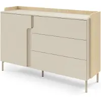 Furniture24 Dressoir Positano Po7, commode 143 cm, 3 lades, 1 deur - Eikenhout Mavelie / Macadamia