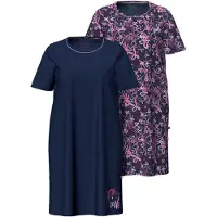 Ulla Popken - Dames - Bigshirts set van 2 strikjes ronde hals korte mouwen - Nachtblauw - Maat 50+