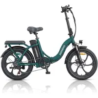 HillMiles MilePort 1 Vouwbare E-bike 20×3.0 Fatband, 25km/h, Shimano 7 versnellingen, IPX4 waterbestendig, max draagvermogen 120kg, elektrische fiets voor stad en heuvelachtig terrein, Groen