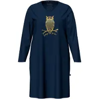 Ulla Popken - Dames - Bigshirt uilen V-hals lange mouwen - Nachtblauw - Maat 54+
