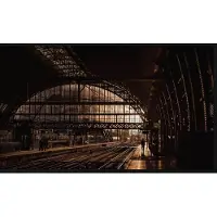 Wandkraft Schilderij - treinstation - Collectie heritage - Forex met zwarte lijst - 118x70cm