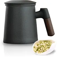 Famanu – Houten handgemaakte theemok met deksel en zeef, 400 ml