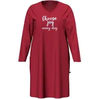 Ulla Popken - Dames - Bigshirt tekstmotief V-hals lange mouwen - Donkerrood - Maat 50+