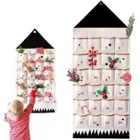 Famanu – Herbruikbare stoffen adventskalender met cijfers 1-24, zwart en beige, inclusief decoratie en cadeauzakjes