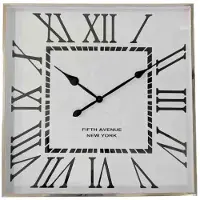 Hoppa! Vierkante wandklok met grote Romeinse cijfers - Wit/Chroom - 5 x 76 x 76 cm (B x D x H)
