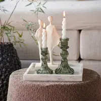 HD Collection Kandelaar Fauve - Glas - Groen - 11x20x11 cm (BxHxD) - Geschikt voor dinerkaars - Sfeervolle Woondecoratie