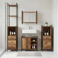 vidaXL Badkamerkast set 3 st Oud hout 40 x 36 x 200,5 cm Bewerkt hout