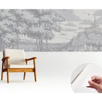 Wallfluent Zelfklevend Fotobehang - Grijs Vliesbehang - 250x104 cm - Sprookjesachtig Landschap Behang Zonder Lijm - Gang behang Landschappen - Scheurbestendig Behang - Bubble Free Behang