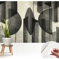 Wallfluent Zelfklevend Fotobehang - Zwart Vliesbehang - 208x146 cm - Geometrische Vormen Behang Zonder Lijm - Slaapkamer behang Abstractie - Scheurbestendig Behang - Bubble Free Behang