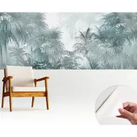 Wallfluent Zelfklevend Fotobehang - Blauw Vliesbehang - 250x104 cm - Exotisch Groen Behang Zonder Lijm - Gang behang Bloemen En Planten - Luchtbelvrij Behang - Bubble Free Behang