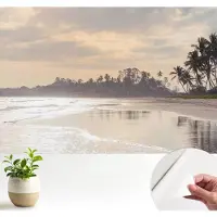 Wallfluent Zelfklevend Fotobehang - Wit Vliesbehang - 104x70 cm - Ochtend Op Het Strand Fotobehang - Woonkamer behang Landschappen - Behang Zonder Lijm - Scheurbestendig Behang
