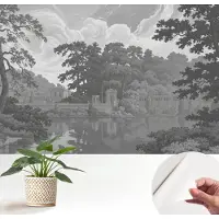 Wallfluent Zelfklevend Fotobehang - Zwart-Wit Vliesbehang - 152x104 cm - Natuurlijk Landschap Behang Zonder Lijm - Gang behang Landschappen - Scheurbestendig Behang - Polyester Behang